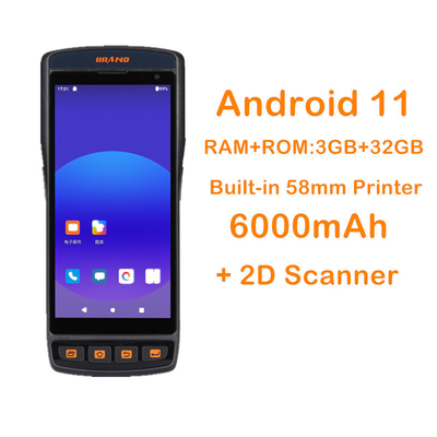 頑丈なPDA Android 11 モバイルターミナル 8MP フロントカメラとプライベート・モールド付き 2Dバーコードプリンター